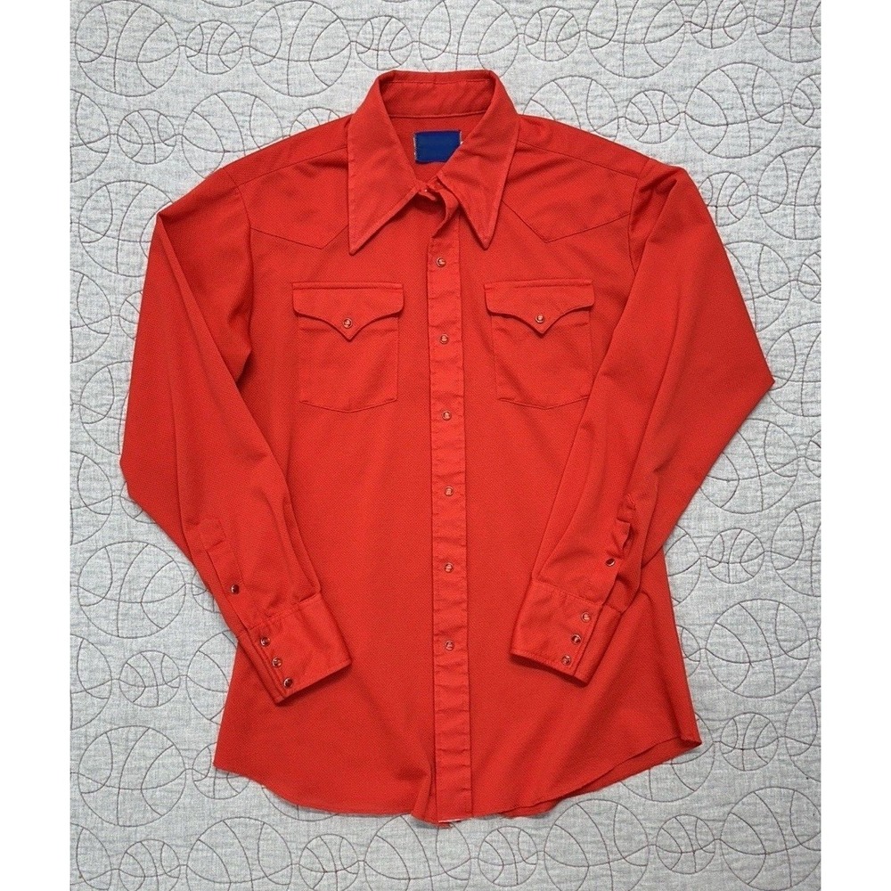 Vintage Panhandle Slim Pearl Snap Shirt Mens 16-35 Red Solid Western Made in USA
